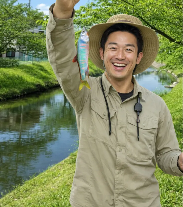 黒目川でオイカワの釣果を得た勝田.webp