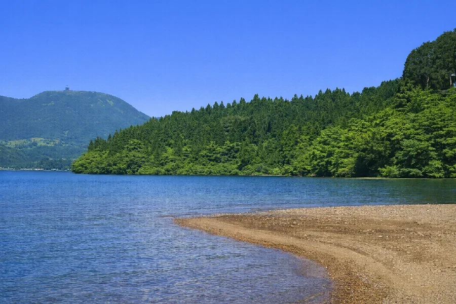 芦ノ湖白浜の様子