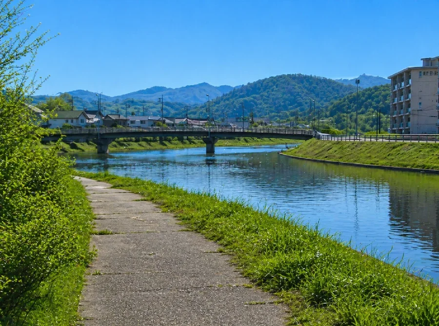 吉岡川合流点の倉敷川