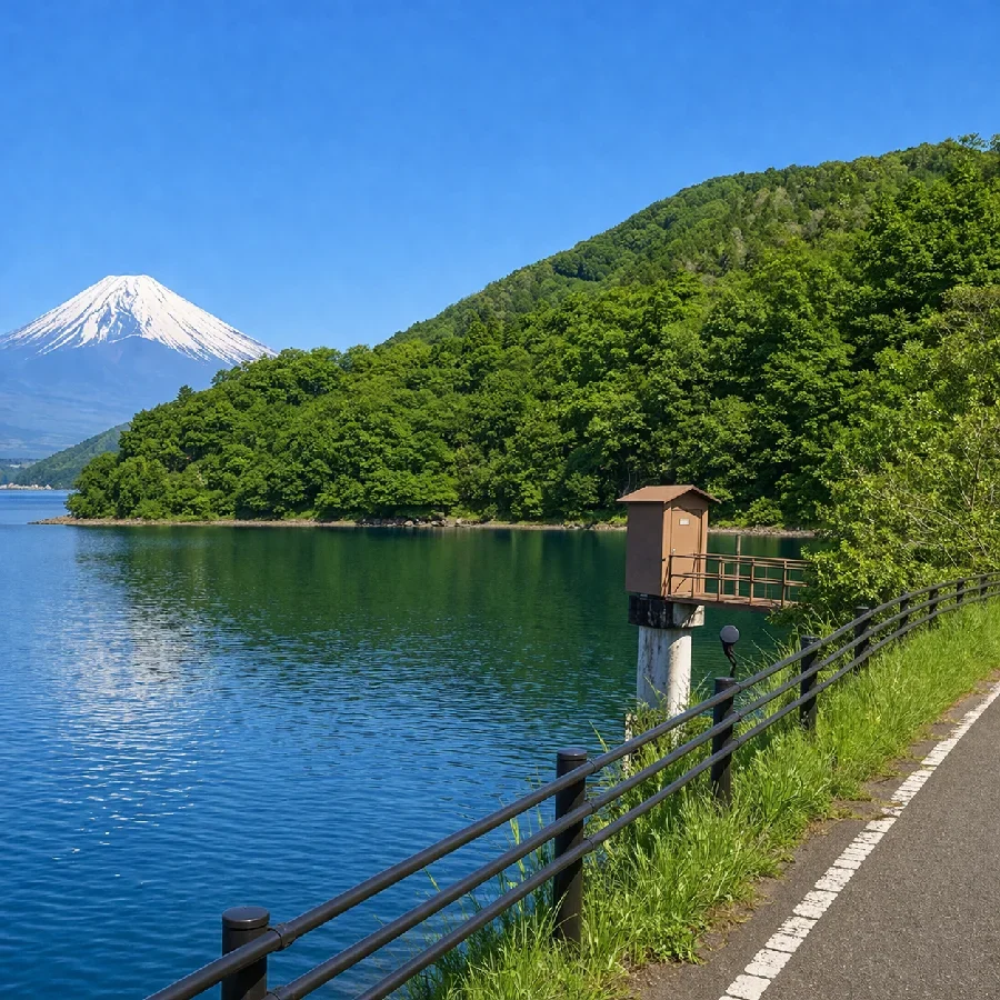 給水塔（水位計）付近の本栖湖