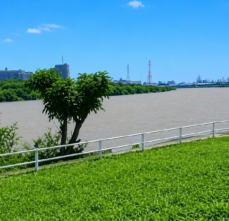神崎川分岐点付近の淀川