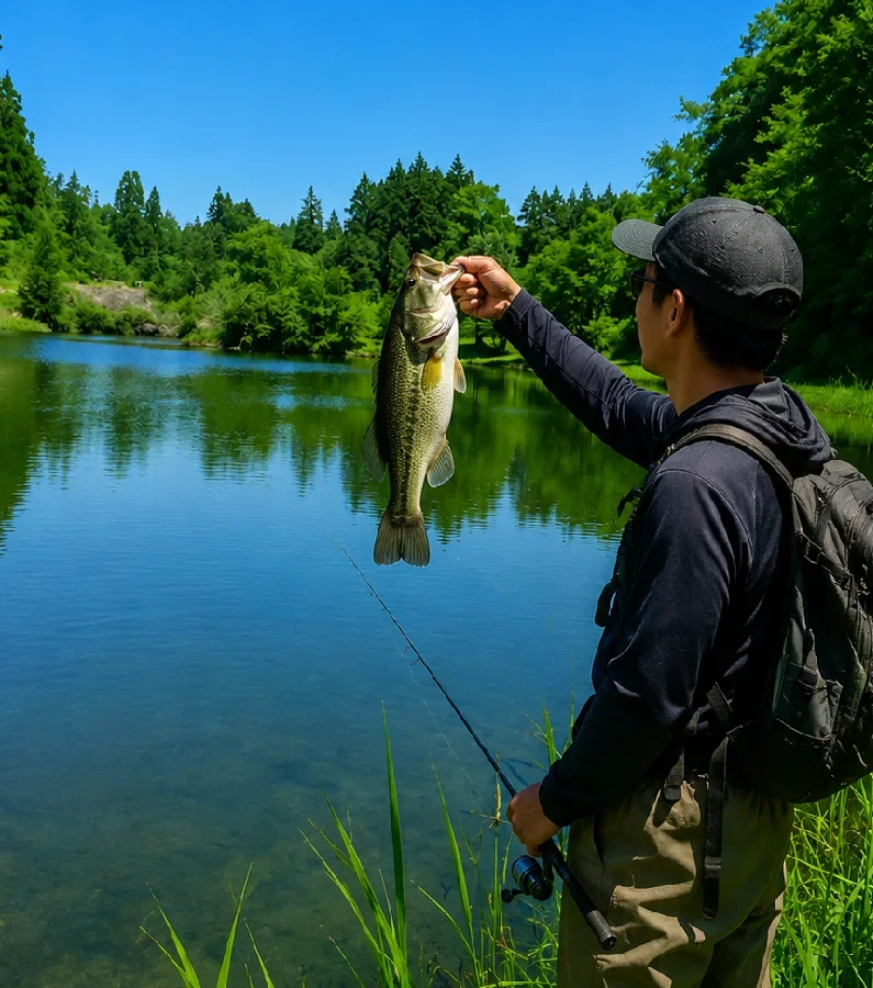 釣パラダイスバスポンドでブラックバスを釣った人