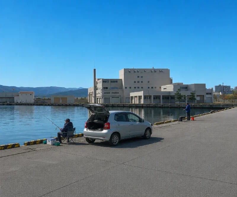 北浜岸壁で釣りをする人々