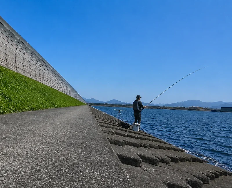 花畔埠頭で釣りをする人