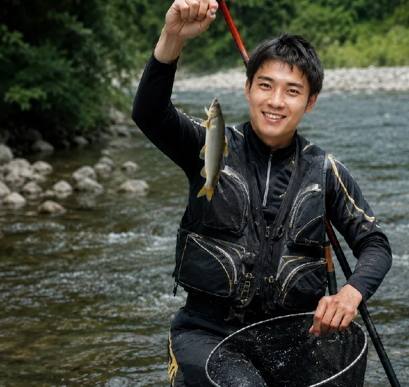愛知川で鮎を釣った新崎
