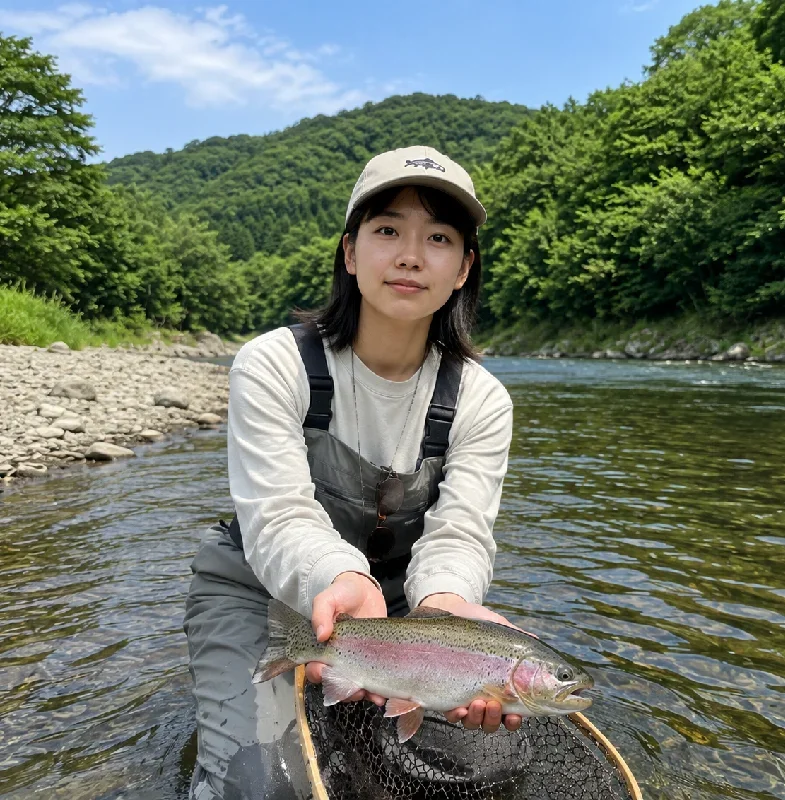 鵡川でニジマスを釣った森永